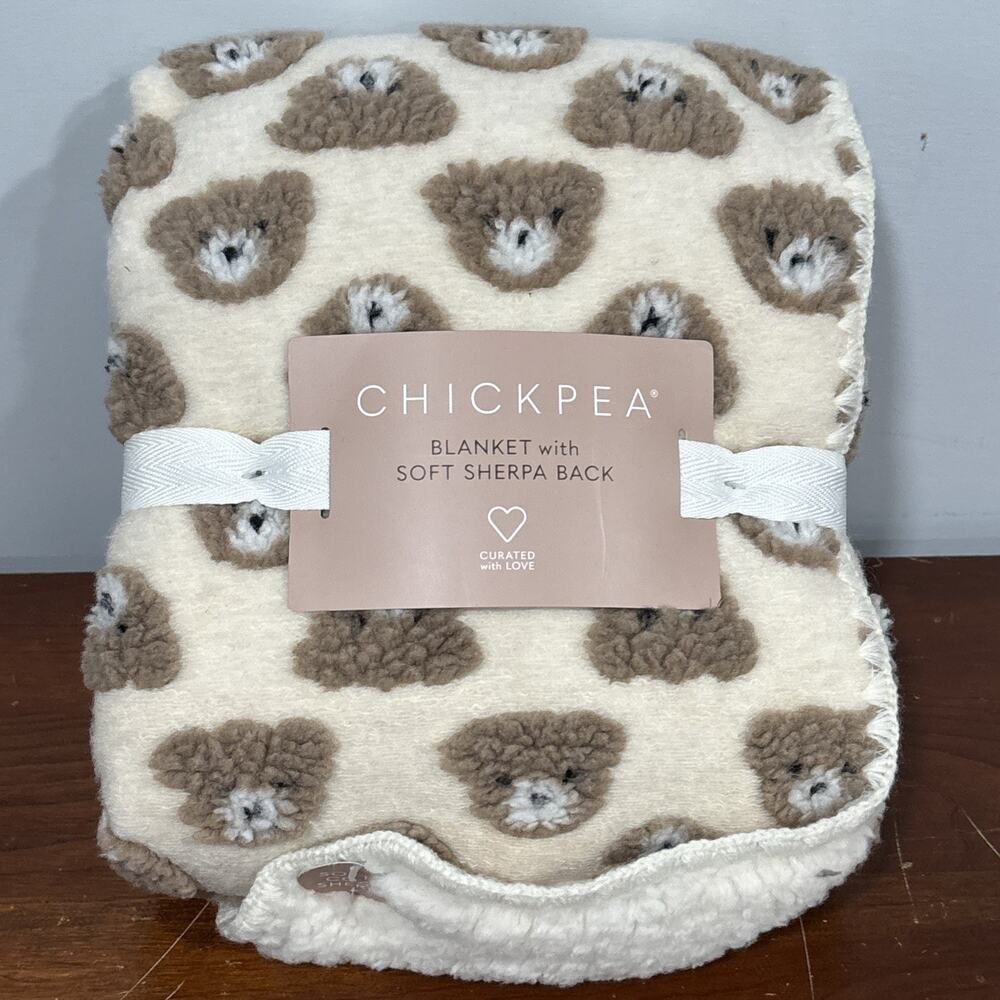 Chick Pea Baby Blanket Teddy Bear Face All Over Print Sherpa New